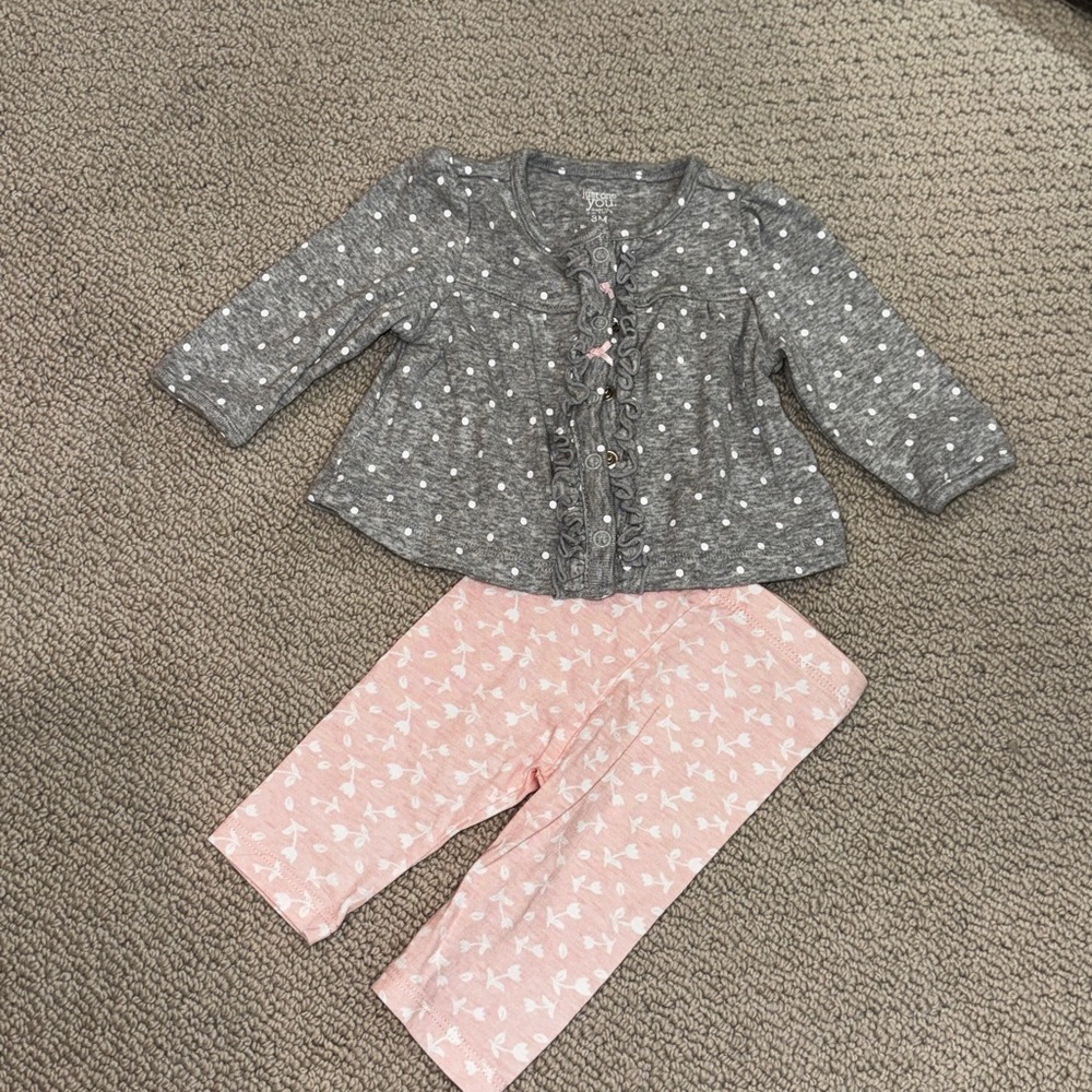 Carter’s button up gray cardigan with Pants!